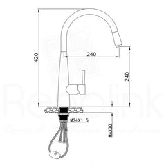 Modern National Kasper Pull Out Sink Mixer Gun Metal