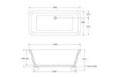 Kirkham 180 x 84 TitanCast Solid Surface Bath With Ball Feet - Satin Silk White