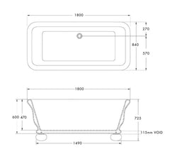 Kirkham 180 x 84 TitanCast Solid Surface Bath With Ball Feet - Gloss White