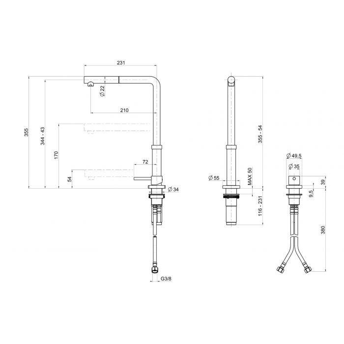 Linsol Domena Telescopic Pull Out Mixer Brushed Stainless Steel
