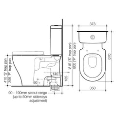 Caroma Luna Cleanflush® Close Coupled Toilet Suite - S Trap, Bottom Inlet