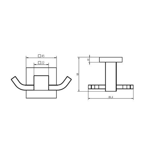 Modern National Luxe Double Robe Hook Matte Black