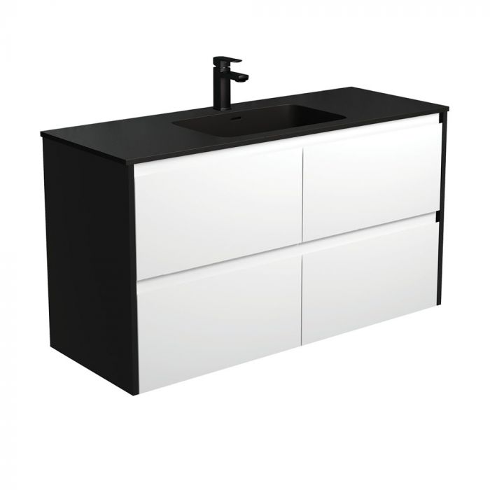 Fienza 1200mm Montana Amato Wall Hung Vanity - Satin Black Side Panels