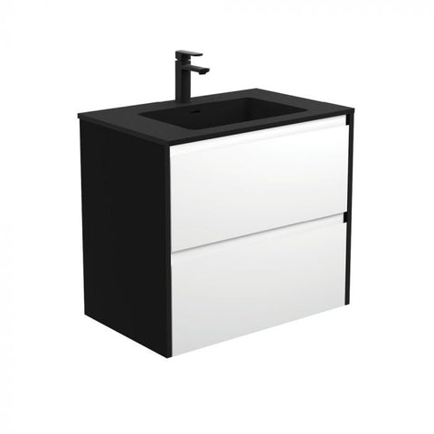 Fienza 750mm Montana Amato Double Draw Wall Hung Vanity - Satin Black Side Panels