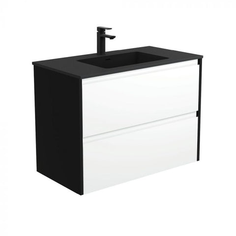 Fienza 900mm Montana Amato Double Draw Wall Hung Vanity - Satin Black Side Panels