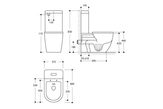 Narva Rimless Close Coupled Back to Wall Toilet Suite with Soft Close Quick Release Seat