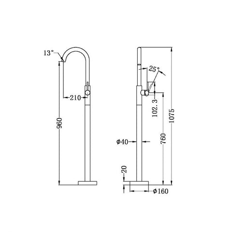 Nero Dolce Floor Mounted Bath Filler Mixer - Chrome