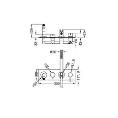 Mecca Wall Mounted Bath Mixer W/ Spout and Hand Shower - Chrome