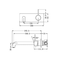 Mecca Handle Up Wall Basin Mixer Combination w/ Plate - Matte White