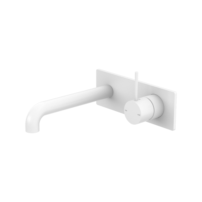 Mecca Handle Up Wall Basin Mixer Combination w/ Plate - Matte White