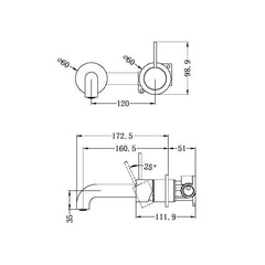 Mecca Handle Up Wall Basin Mixer Combination Seperate Plate - Matte Black