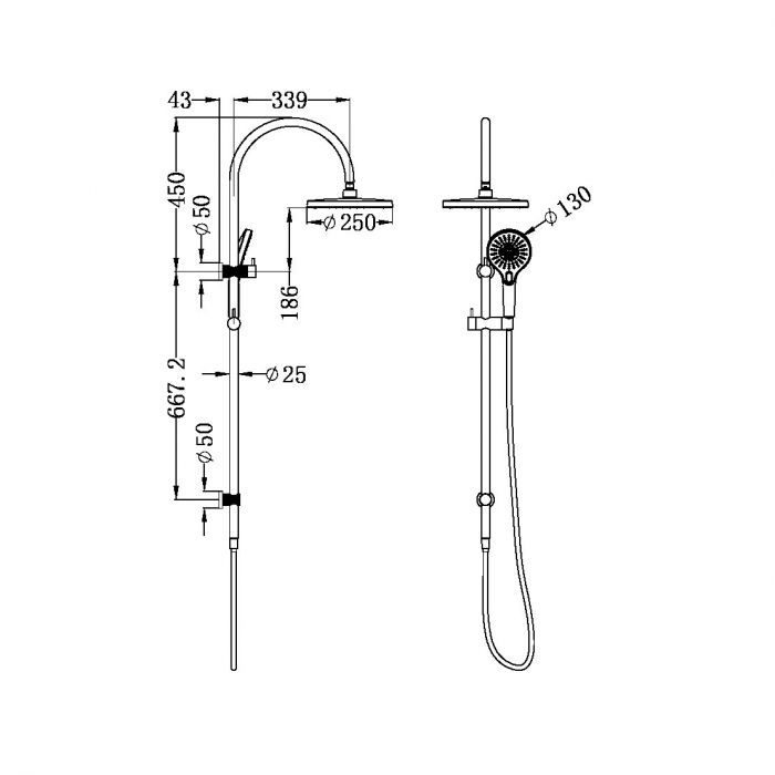 Opal Twin Shower System 250mm Rose Graphite
