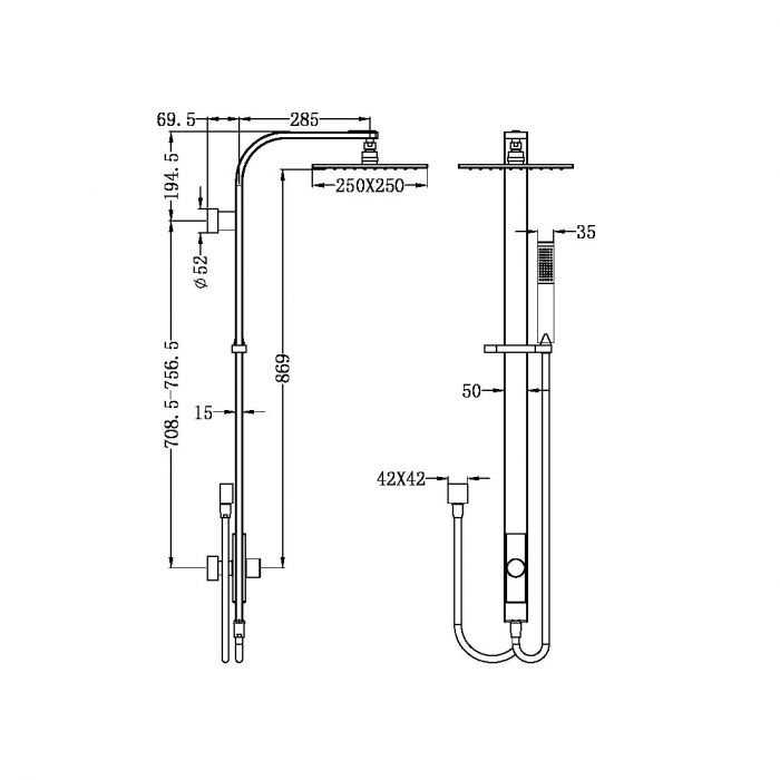 Nero Rain Square Shower System - Double Hose Matte Black