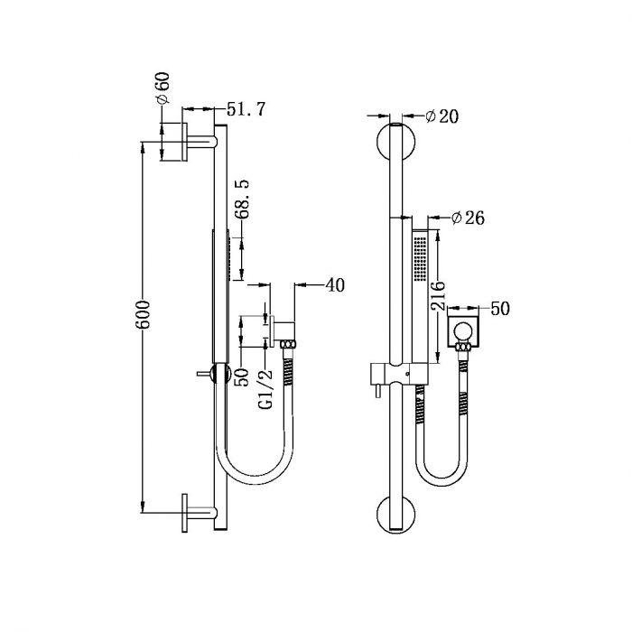 Nero Dolce Shower and Rail - Cylinder Handle