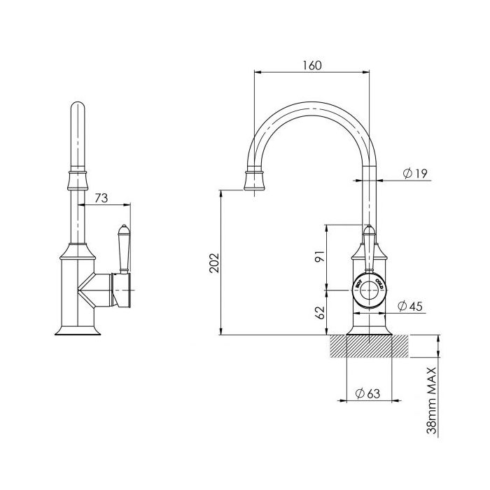 Phoenix Nostalgia 160mm Gooseneck Sink Mixer