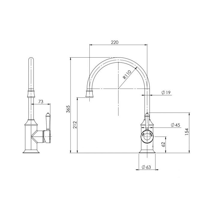 Phoenix Nostalgia 220mm Gooseneck Sink Mixer