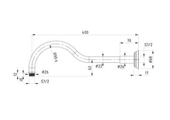 ACL Clasico Horizontal 400mm Shower Arm - Brushed Gold
