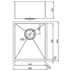 ACL Rosa 380mm x 440mm Single Bowl Sink Above Counter / Undermount