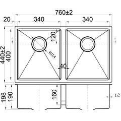 Acl Eden 760mm x 440mm Double Bowl Kitchen Sink