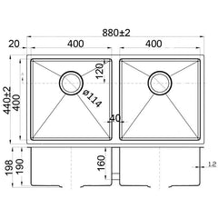 Acl Eden 880mm x 440mm Double Bowl Kitchen Sink