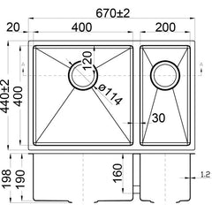Acl Rosa 670mm x 440mm One and Half Bowl Kitchen Sink