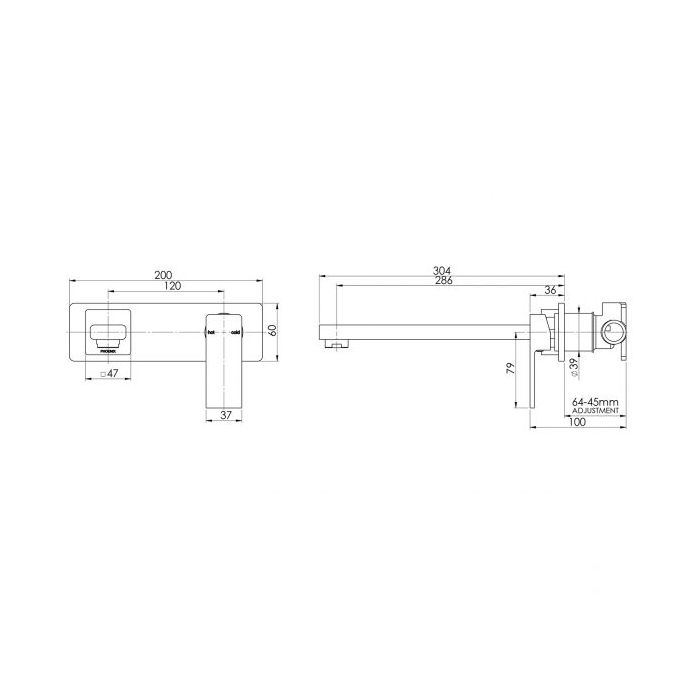 Phoenix Radii Wall Bath Mixer Set 280mm
