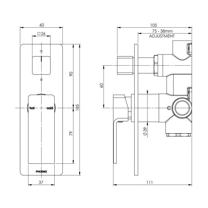 Phoenix Radii Shower / Bath Mixer W/ Divertor