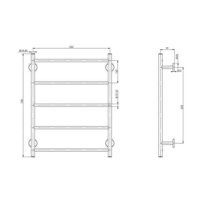 Phoenix Radii Towel Ladder 550 x 740mm Round Plate - Matte Black