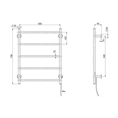 Phoenix Radii Heated Towel Ladder 550 x740mm Round Plate - Matte Black