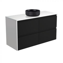 Fienza 1200mm Reba MB Crystal Amato Wall Hung Satin Black Vanity - Satin White Panels