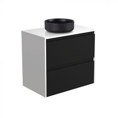 Fienza 750mm Reba MB Crystal Amato Double Wall Hung Satin Black Vanity - Satin White Panels