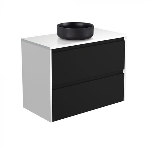Fienza 900mm Reba MB Crystal Amato Double Wall Hung Satin Black Vanity - Satin White Panels