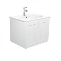 Fienza 600mm Rotondo Top With Mila Wall Hung Cabinet - Satin White