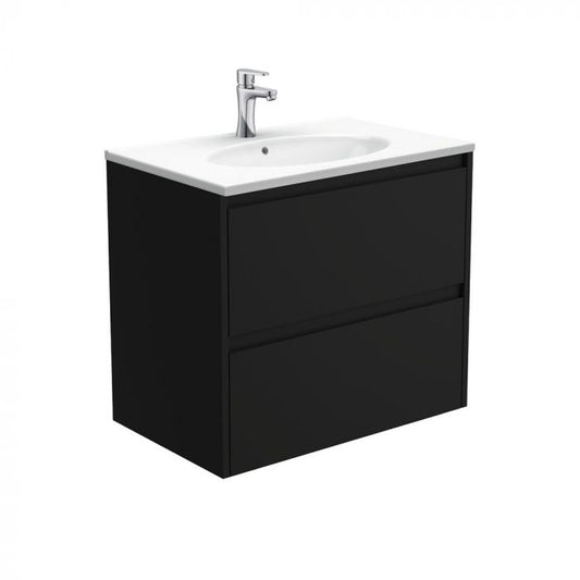 Fienza 750mm Rotondo Top With Amato Cabinet Wall Hung - Satin Black