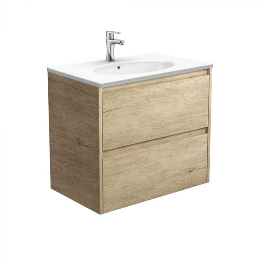 Fienza 750mm Rotondo Top With Amato Cabinet Wall Hung - Scandi Oak