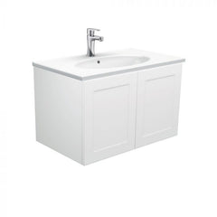 Fienza 750mm Rotondo Top With Mila Cabinet Wall Hung - Satin White Left Hand Draws