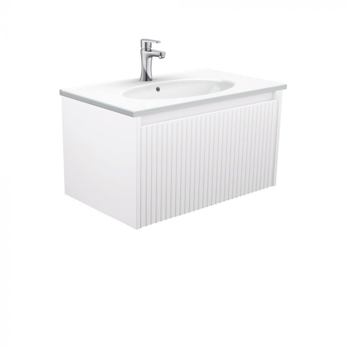 Fienza 750mm Rotondo Top With Alina Cabinet Wall Hung - Satin White