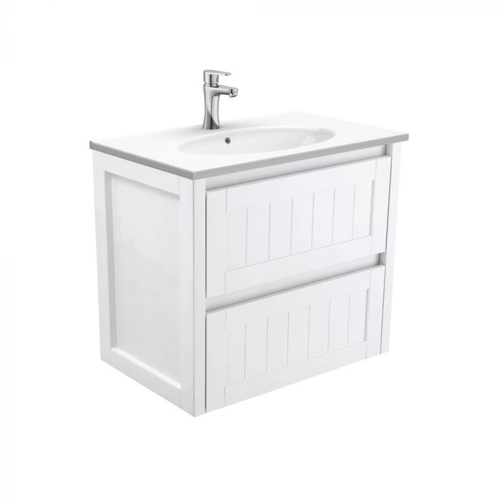 Fienza 750mm Rotondo Top With Hampton Cabinet Wall Hung - Satin White