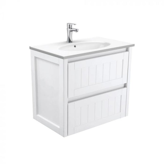 Fienza 750mm Rotondo Top With Hampton Cabinet Wall Hung - Satin White