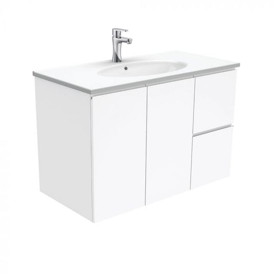 Fienza 900mm Rotondo Top With Fingerpull Cabinet Wall Hung - Gloss White