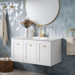 Fienza 900mm Rotondo Top With Mila Cabinet Wall Hung - Satin White Left hand Draws