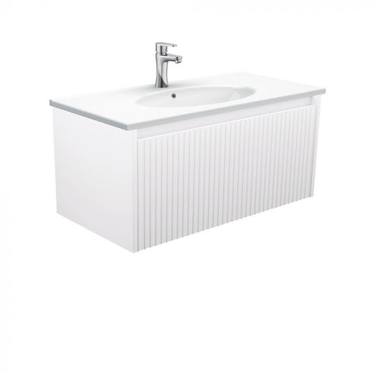 Fienza 900mm Rotondo Top With Alina Cabinet Wall Hung - Satin White