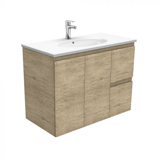 Fienza 900mm Rotondo Top With Edge Cabinet Wall Hung - Scandi Oak