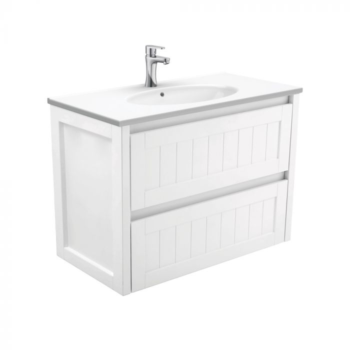 Fienza 900mm Rotondo Top With Hampton Cabinet Wall Hung - Satin White