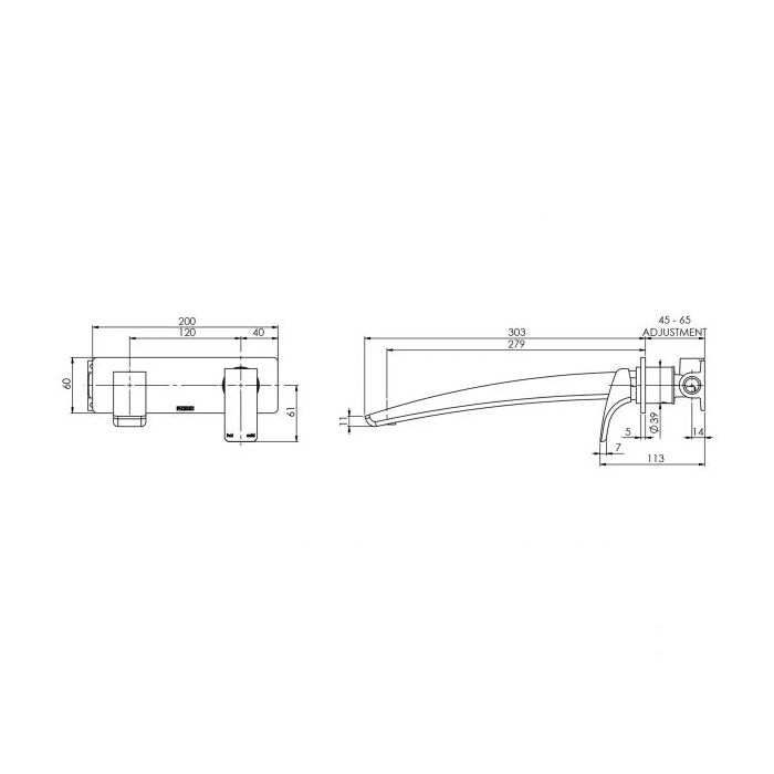Phoenix Rush 280mm Bath Wall Mixer Set Chrome