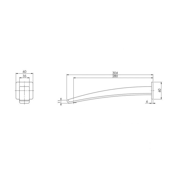 Phoenix Rush 280mm Wall Bath Outlet Chrome