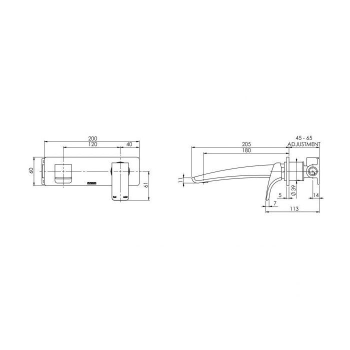 Phoenix Rush 180mm Basin Wall Mixer Set Chrome