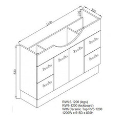 RWL5-1200 1200mm Semi Recessed Vanity Legs