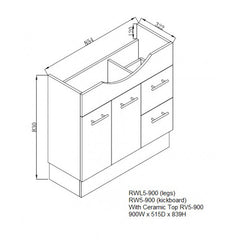 RWL5-900 900mm Semi Recessed Vanity Legs