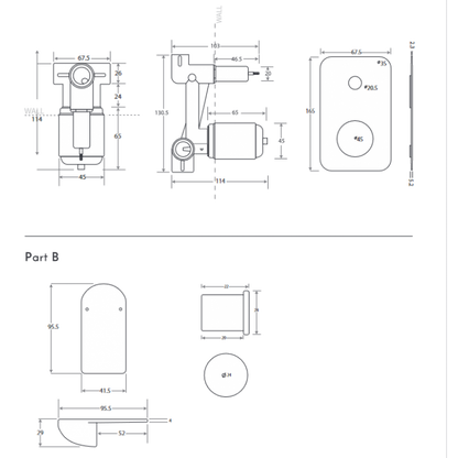 Jamie J Cosmopolitan Wall Mixer w/ Divertor Matte Black